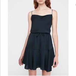 Textured Jacquard Cowl Neck Drawstring Fit And Flare Dress by EXPRESS